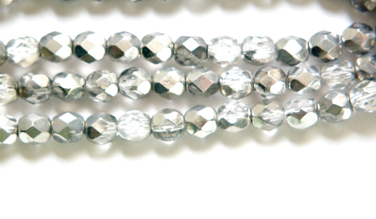 6mm Half Silver / Crystal Czech Firepolish Faceted Glass Beads (25)