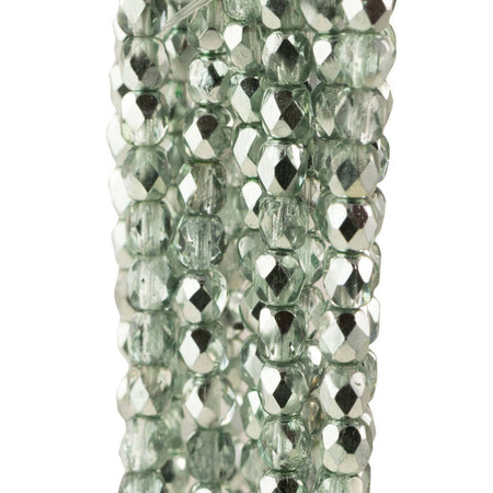4mm Light Ocean Green Czech Faceted Firepolish Glass Beads (50)