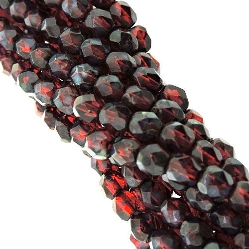 4mm Czech Faceted Ruby Picasso Firepolish Glass Beads  (50)