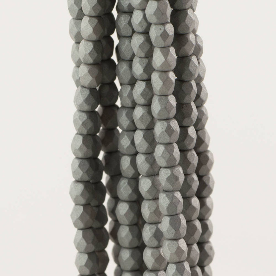 Czech Faceted Saturated Gray Fire Polish Glass Beads 3mm (50)