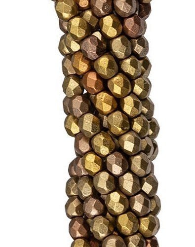 4mm Czech Faceted Matte Metallic Gold Iris Firepolish Glass Beads (50)