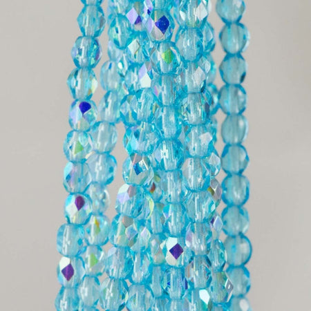 Firepolish Czech Faceted AB Aquamarine Glass Beads 3mm (50)