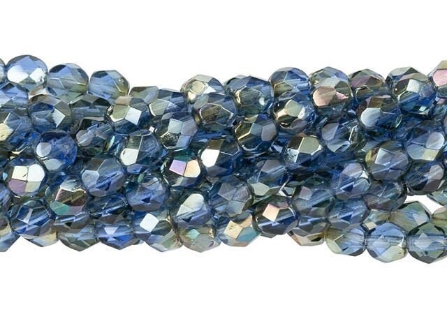 4mm Twilight Sapphire Czech Firepolish Faceted Glass Beads (50)