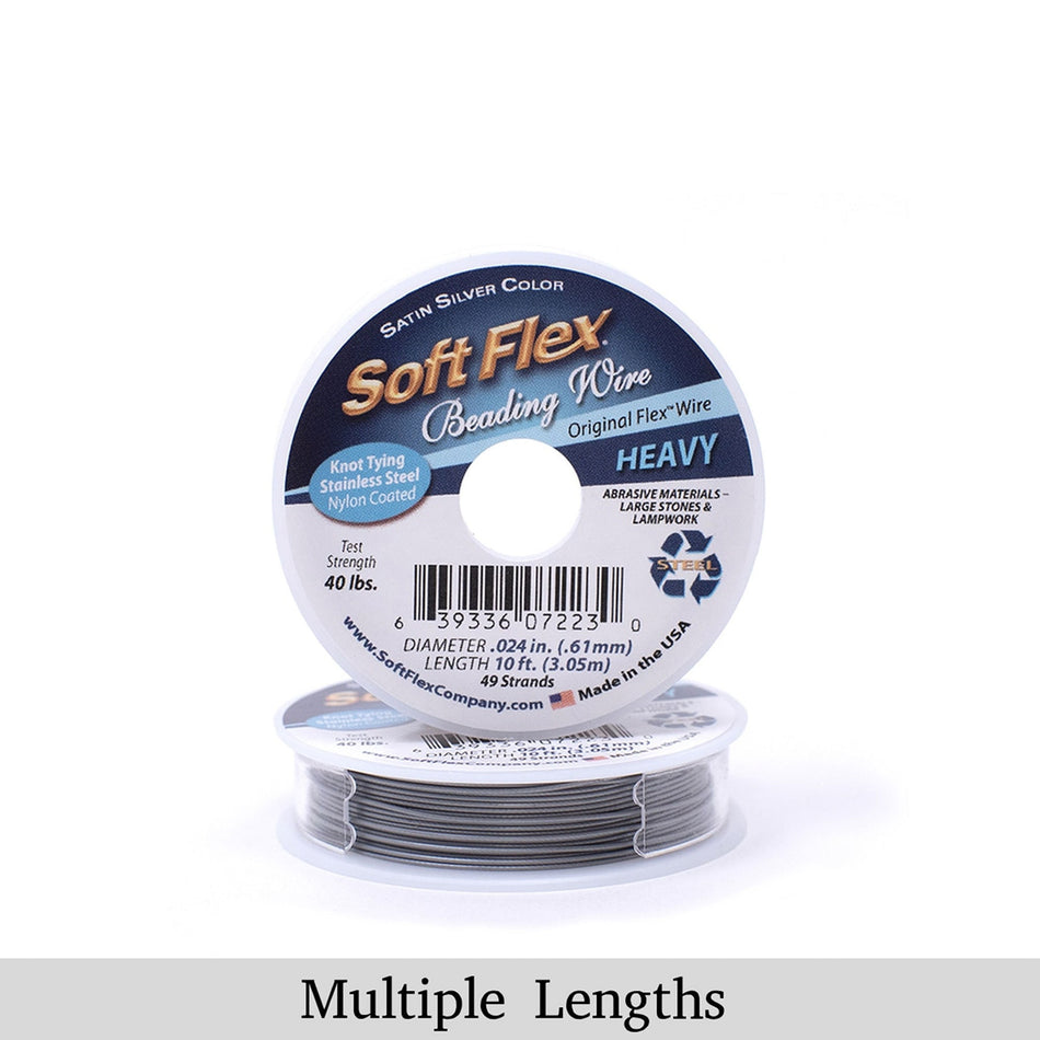 0.024in/0.61mm Satin Silver Soft Flex Heavy Beading Wire 10/30/100ft