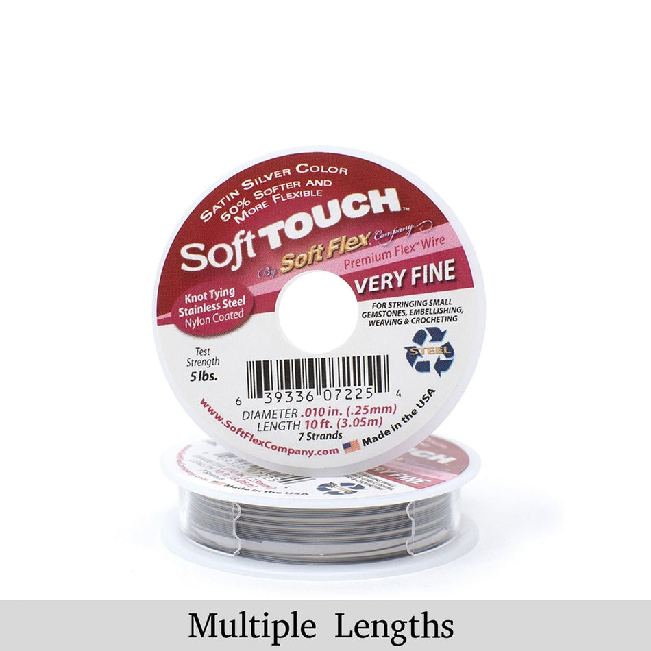 0.010in/0.25mm Satin Silver Soft Touch Very Fine Beading Wire 10/30/100ft