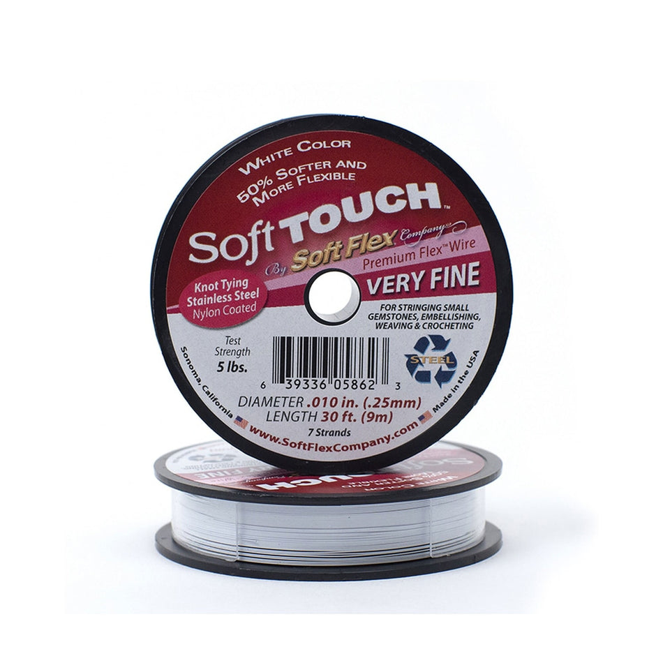 0.010in/0.25mm White Soft Touch Very Fine Beading Wire 10/30/100ft