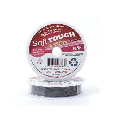 0.014in/0.36mm Satin Silver Soft Touch Fine Beading Wire 10/30/100ft