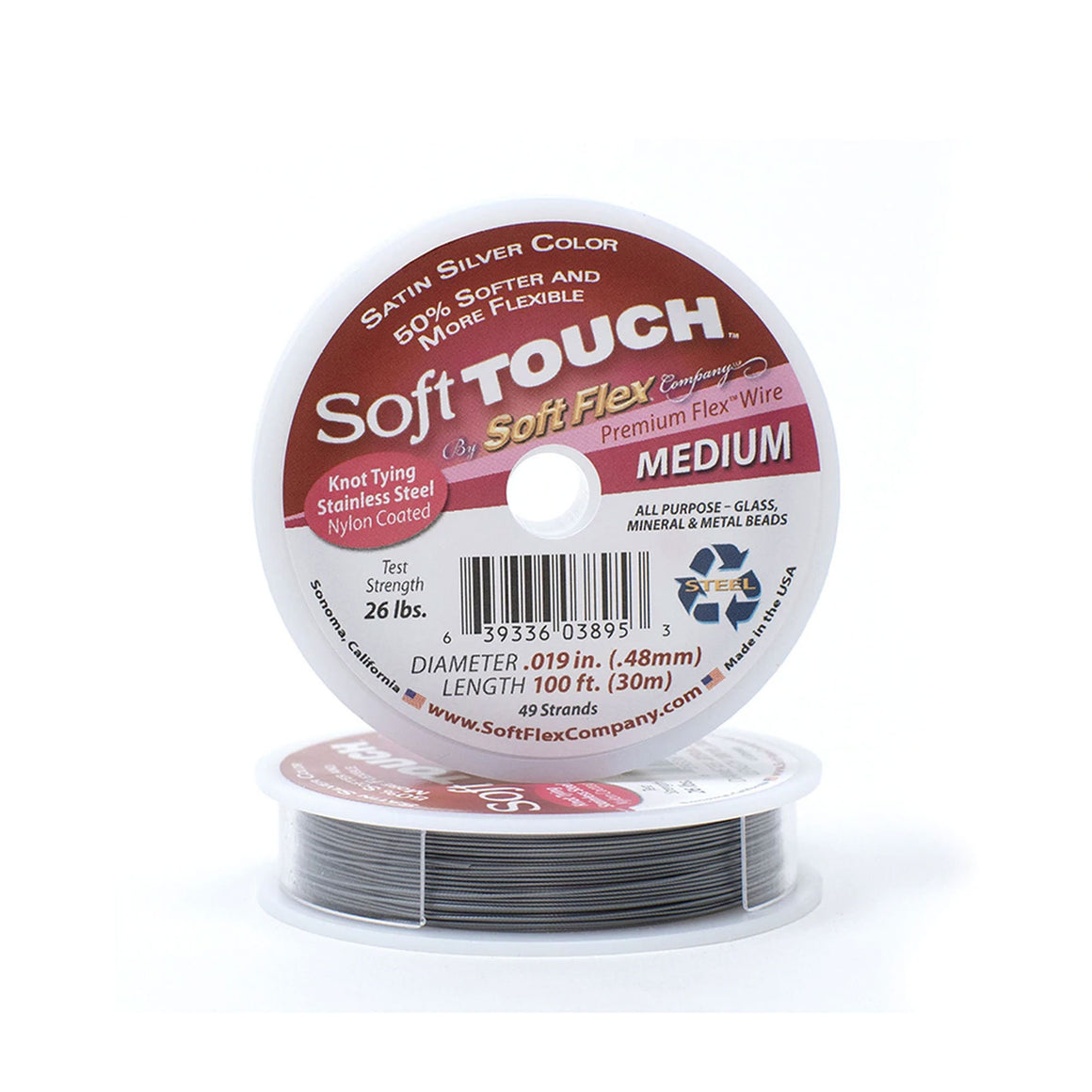 0.019in/0.48mm Satin Silver Soft Touch Medium Beading Wire 10/30/100ft