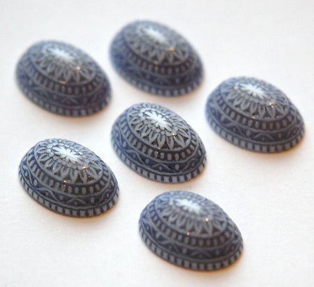 Vintage Etched Mosaic Light Blue and White Cabochons 18x13mm (6) cab714C