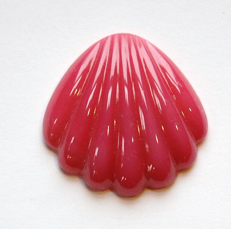 Vintage Rose Pink Shell or Fan Glass Cabochon 25mm (1) cab406A