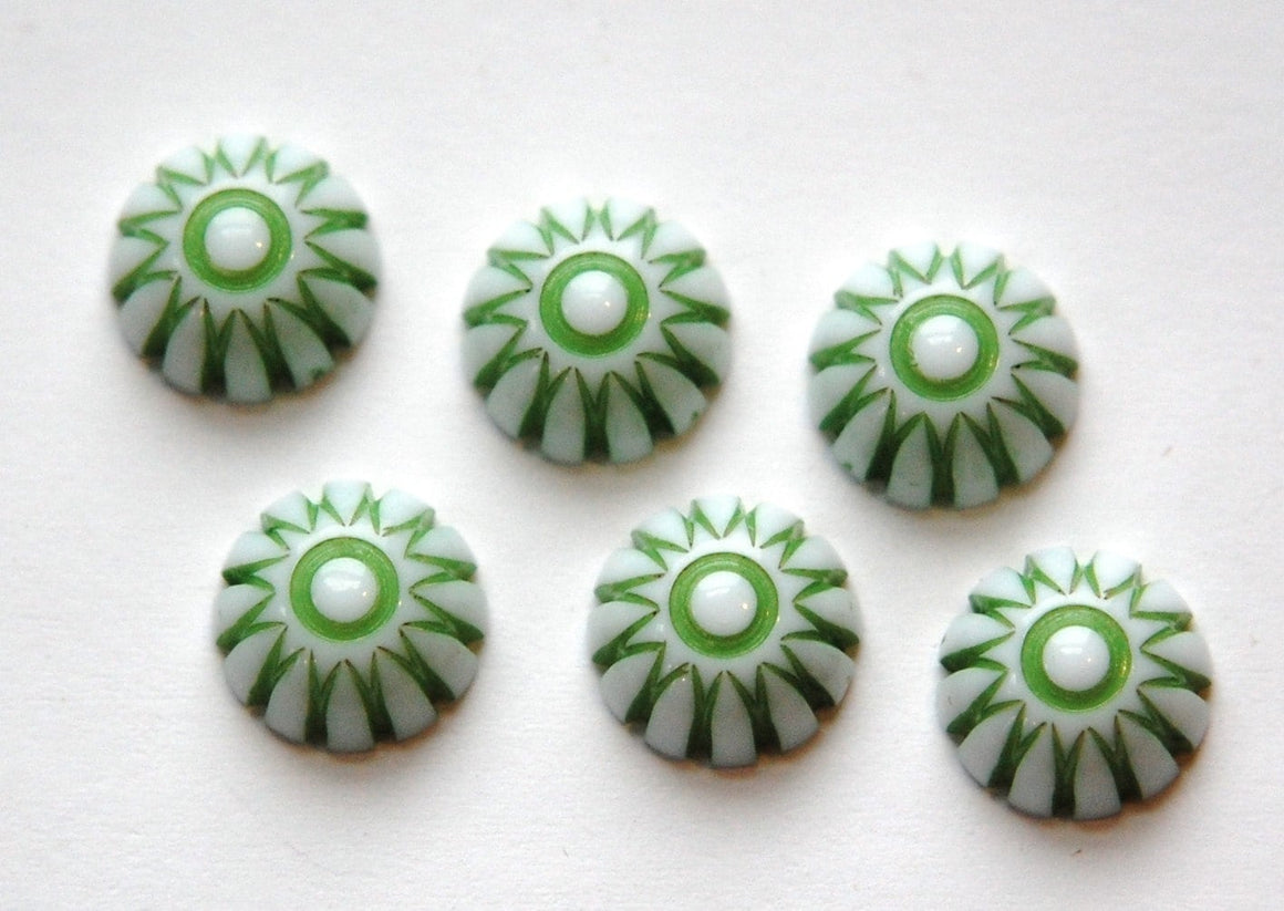 Vintage Green and White Domed Cabochons 12mm (6) cab408B