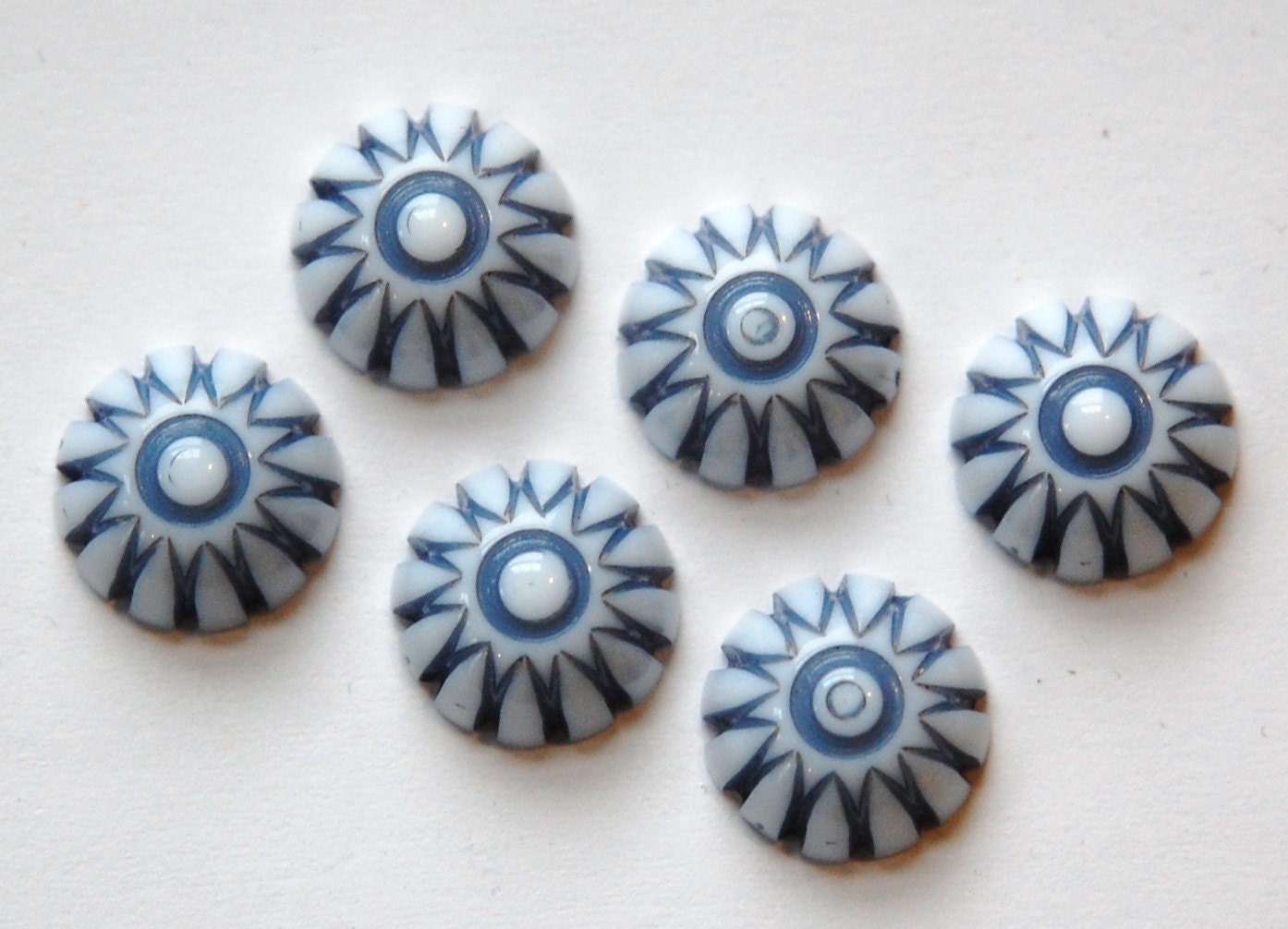 Vintage Blue and White Domed Cabochons 12mm (6) cab408