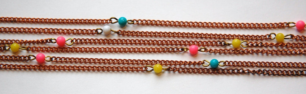 Vintage Pastel Plastic Beaded Copper Chain chn053
