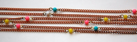 Vintage Pastel Plastic Beaded Copper Chain chn053