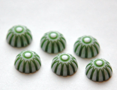 Vintage Green and White Domed Cabochons 12mm (6) cab408B