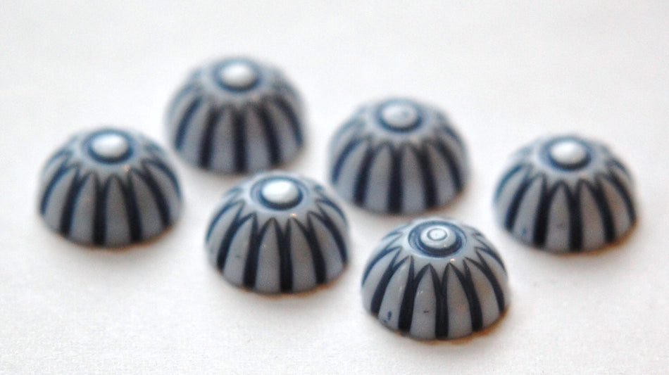 Vintage Blue and White Domed Cabochons 12mm (6) cab408