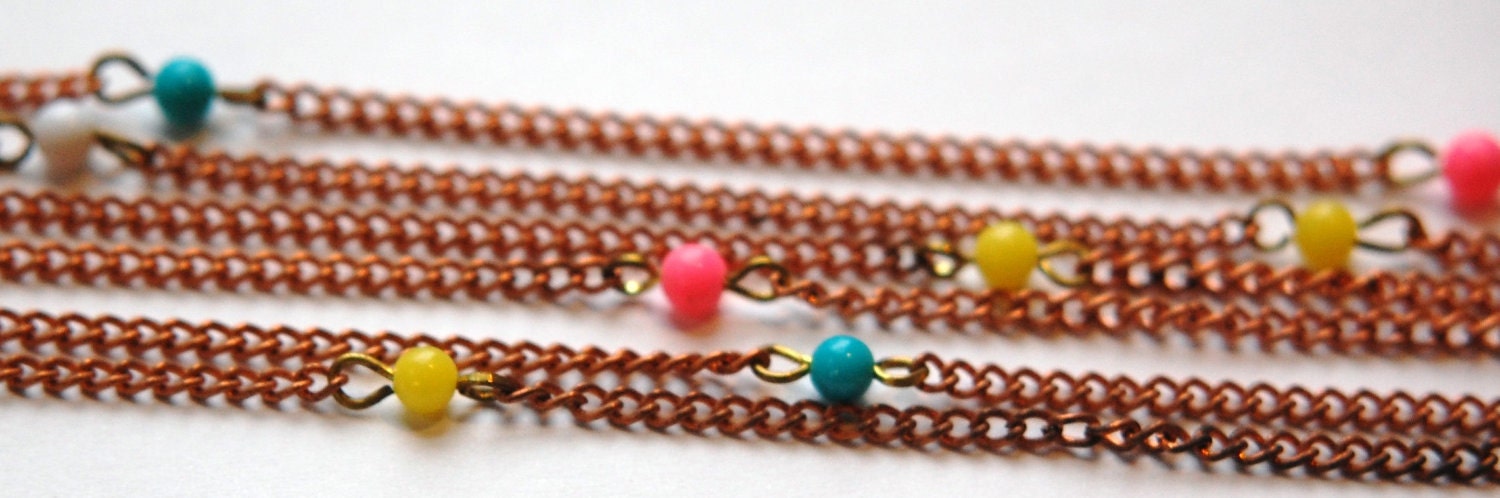Vintage Pastel Plastic Beaded Copper Chain chn053