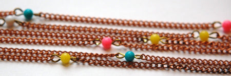 Vintage Pastel Plastic Beaded Copper Chain chn053