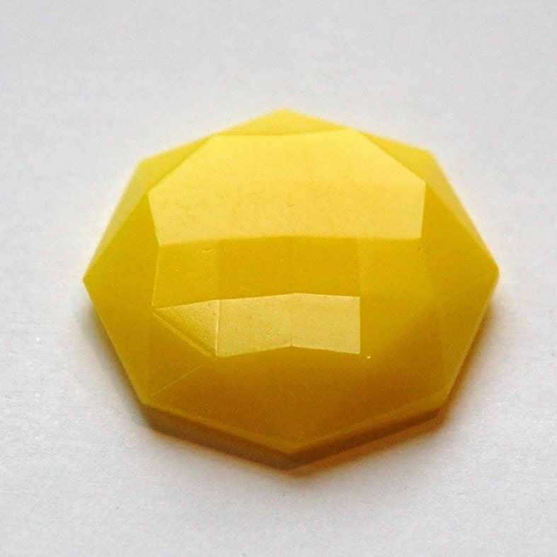 Vintage Opaque Yellow Faceted Octagon Glass Cabochon cab140D