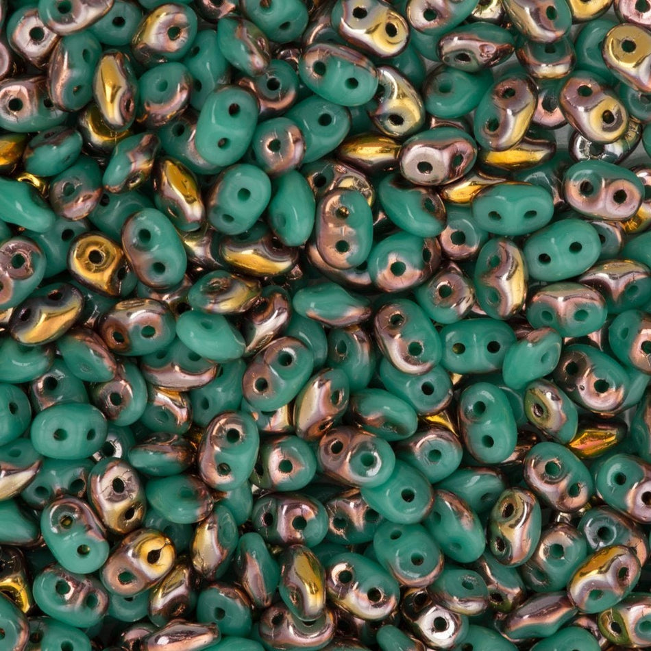 2/5MM MATUBO SUPERDUO Opaque Turquoise Capri Gold Beads