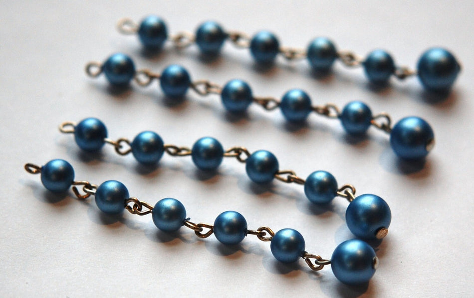 Vintage Metallic Blue Pearl Acrylic Beaded Drops drp054