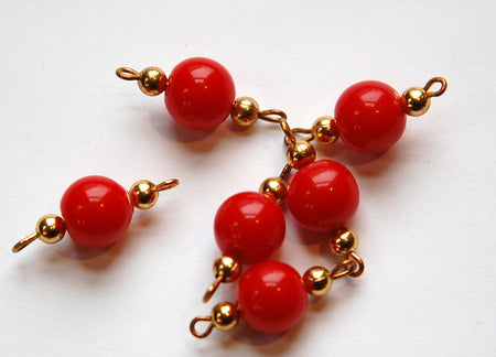 Vintage Red Acrylic Beaded Drop Connectors drp055A