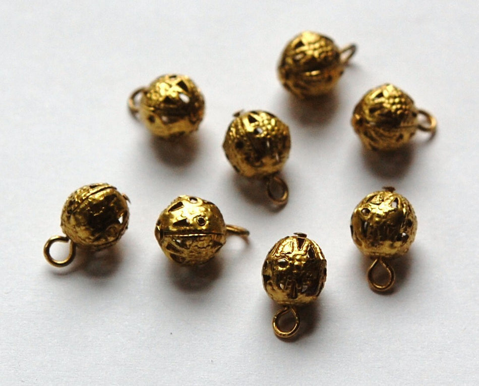 Vintage Raw Brass Filigree Bead Drop Charm (8) drp057