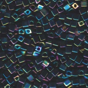 4mm MIYUKI CUBE Rainbow Opaque Black Seed Bead 20gm