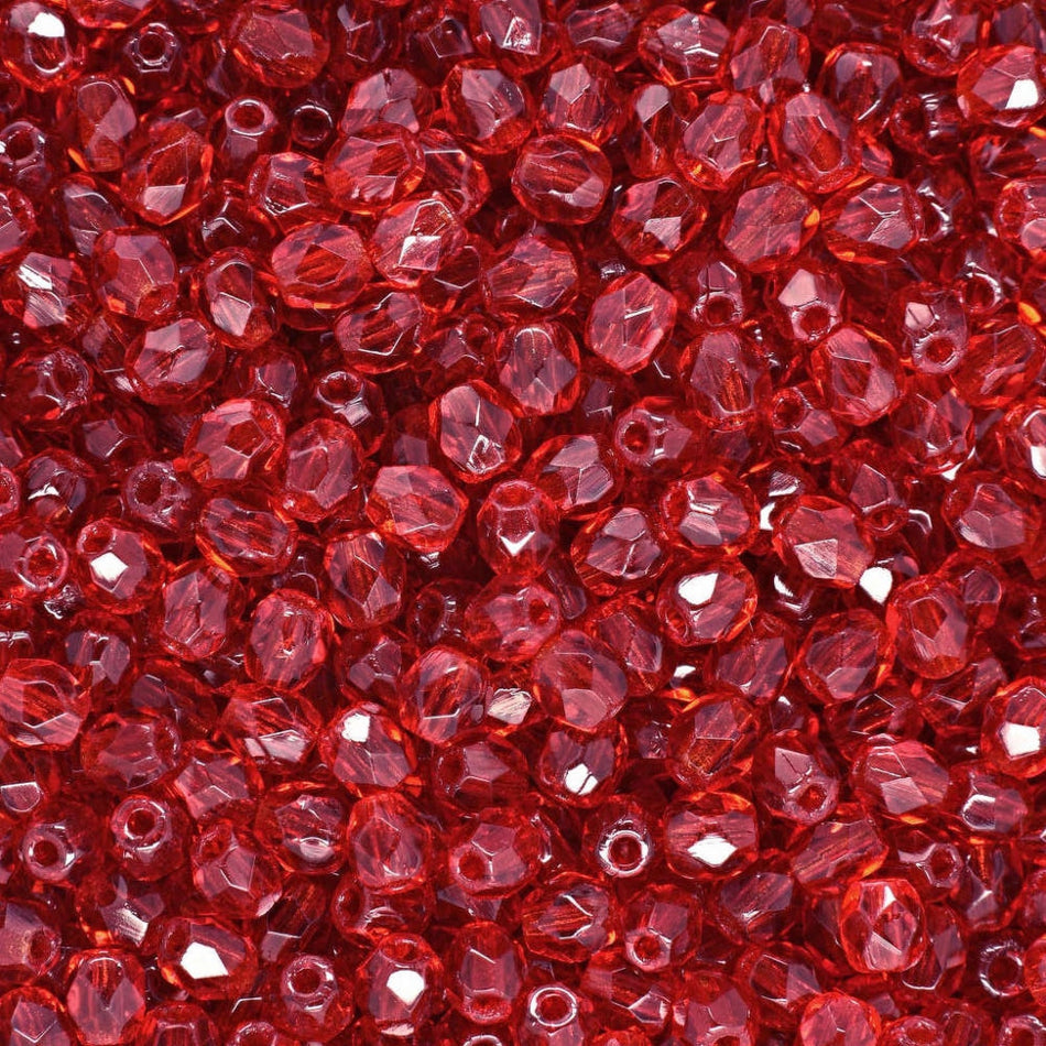 2mm Siam Ruby Czech Faceted Firepolish Glass Beads (50)