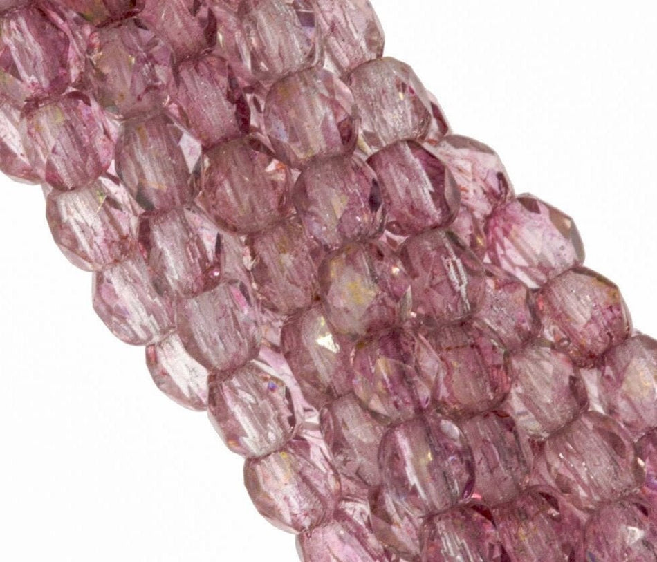 2mm Luster Transparent Topaz Pink Czech Faceted Firepolish Glass Beads (50)