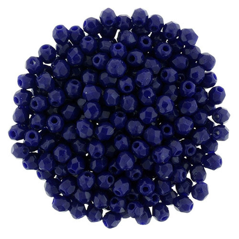 2mm Navy Blue Czech Faceted Firepolish Glass Beads (50)