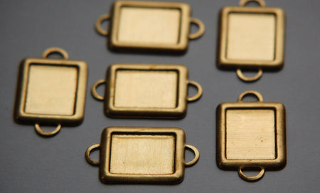 2 Loop Raw Brass Connector Setting Rolled Edge 16x12mm (6) mtl358C