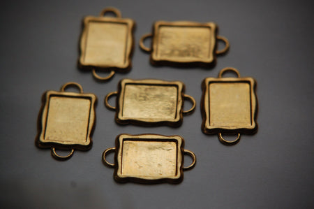 2 Loop Raw Brass Connector Setting Scallop Edge 16x12mm (6) mtl358E
