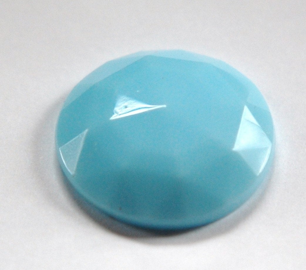 Vintage Light Blue Faceted Glass Cabochon 27mm cab140F