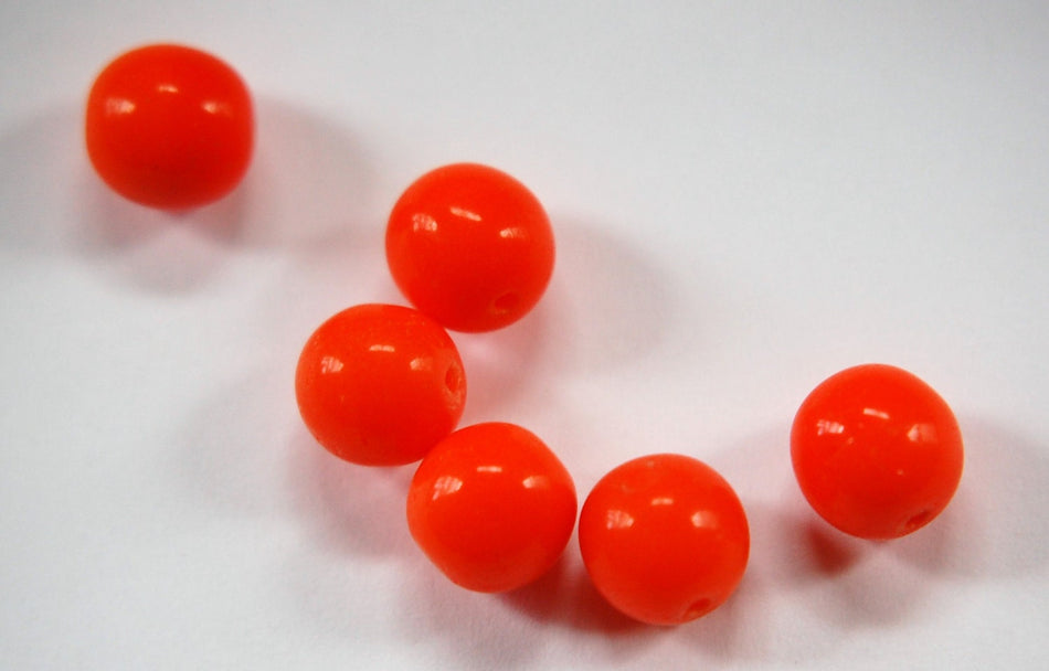 Vintage Orange Glass Beads Japan 8- 9mm (6) bds527G