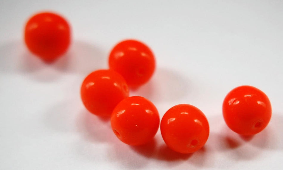 Vintage Orange Glass Beads Japan 8- 9mm (6) bds527G