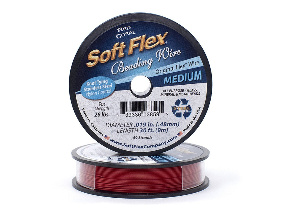 0.019in/0.48mm Red Coral Soft Flex Medium Beading Wire 10/30/100ft
