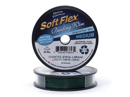0.019in/0.48mm Green Emerald Soft Flex Medium Beading Wire 10/30/100ft