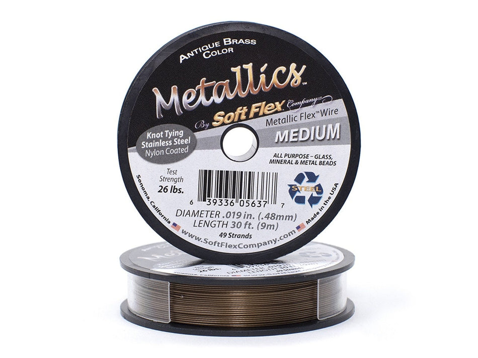 0.019in/0.48mm Antique Brass Soft Flex Medium Beading Wire 10/30/100ft