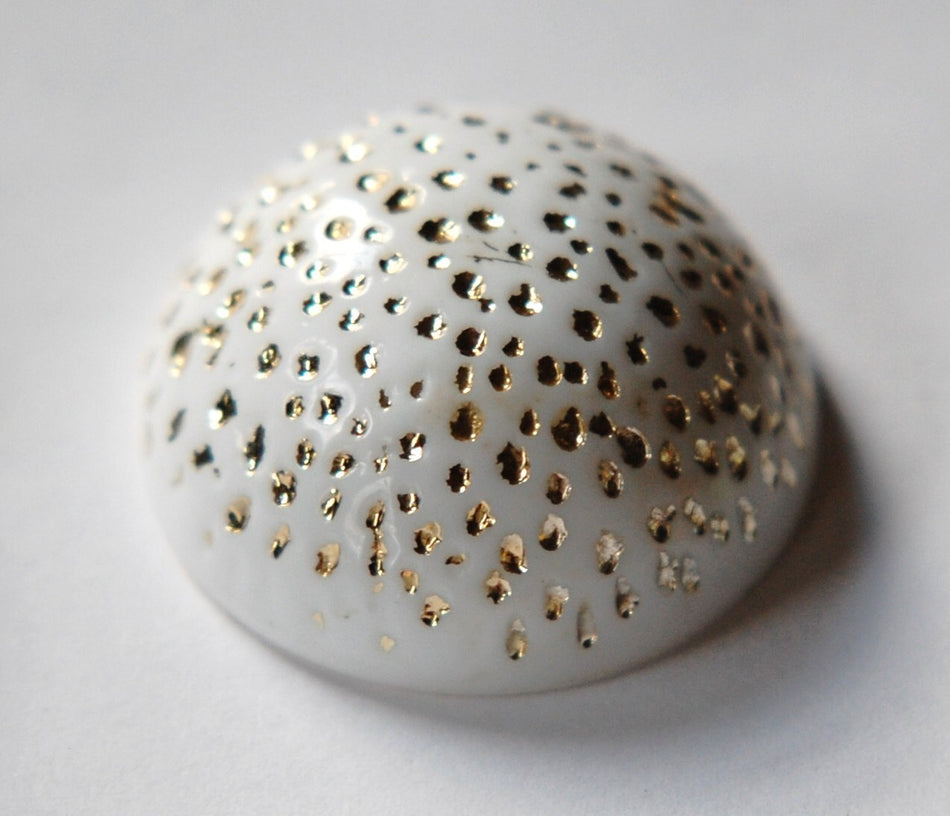 Vintage Large White Acrylic High Dome Cabochon with Gold cab290A