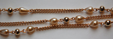 Vintage Gold Plated Beads and Glass Teardrop Pearl Beaded Chain chn057