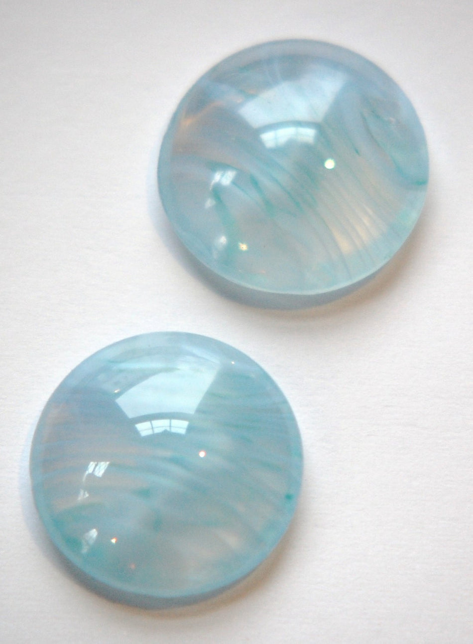 Vintage Clear with Light Blue Swirls Glass Cabochons 16mm cab260