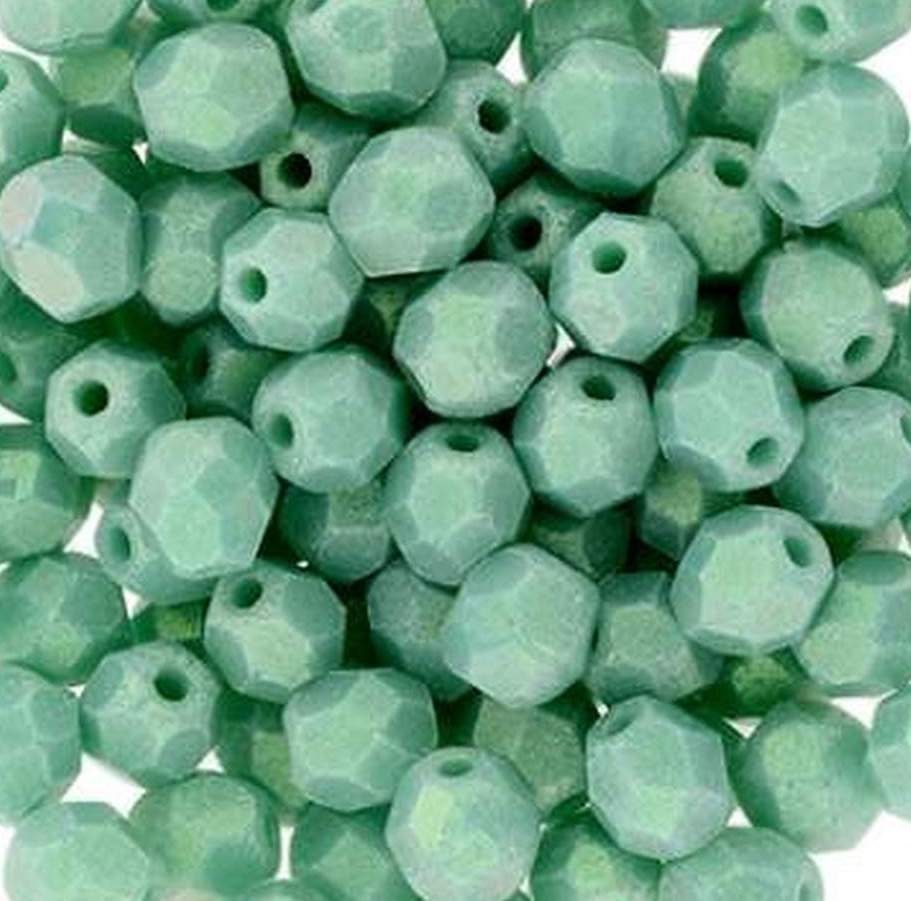 4mm Sueded Olive Turquoise Czech Faceted Firepolish Glass Beads (50)