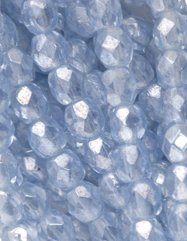 3mm Luster Light Sapphire Czech Faceted Firepolish Glass Beads (50)