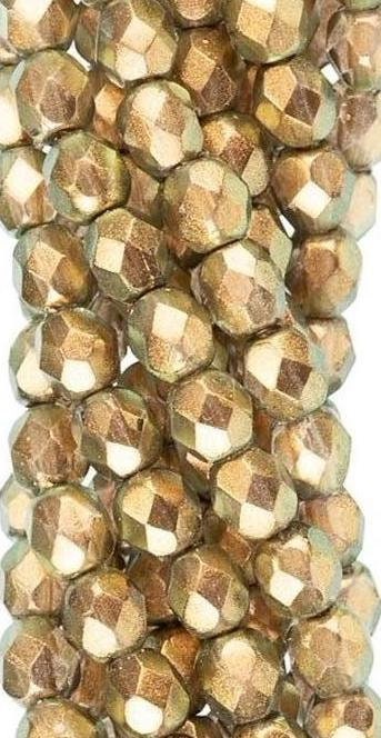 4mm Halo Linen Czech Faceted Firepolish Glass Beads (50)