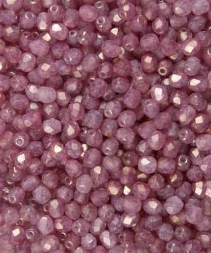 4mm Luster Stone Pink Czech Faceted Firepolish Glass Beads (50)