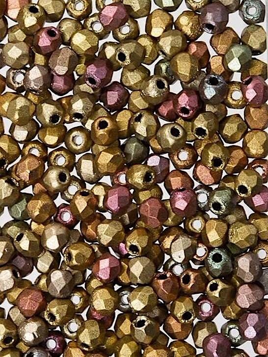 2mm Matte Metallic Gold Iris Czech Faceted Firepolish Glass Beads (50)