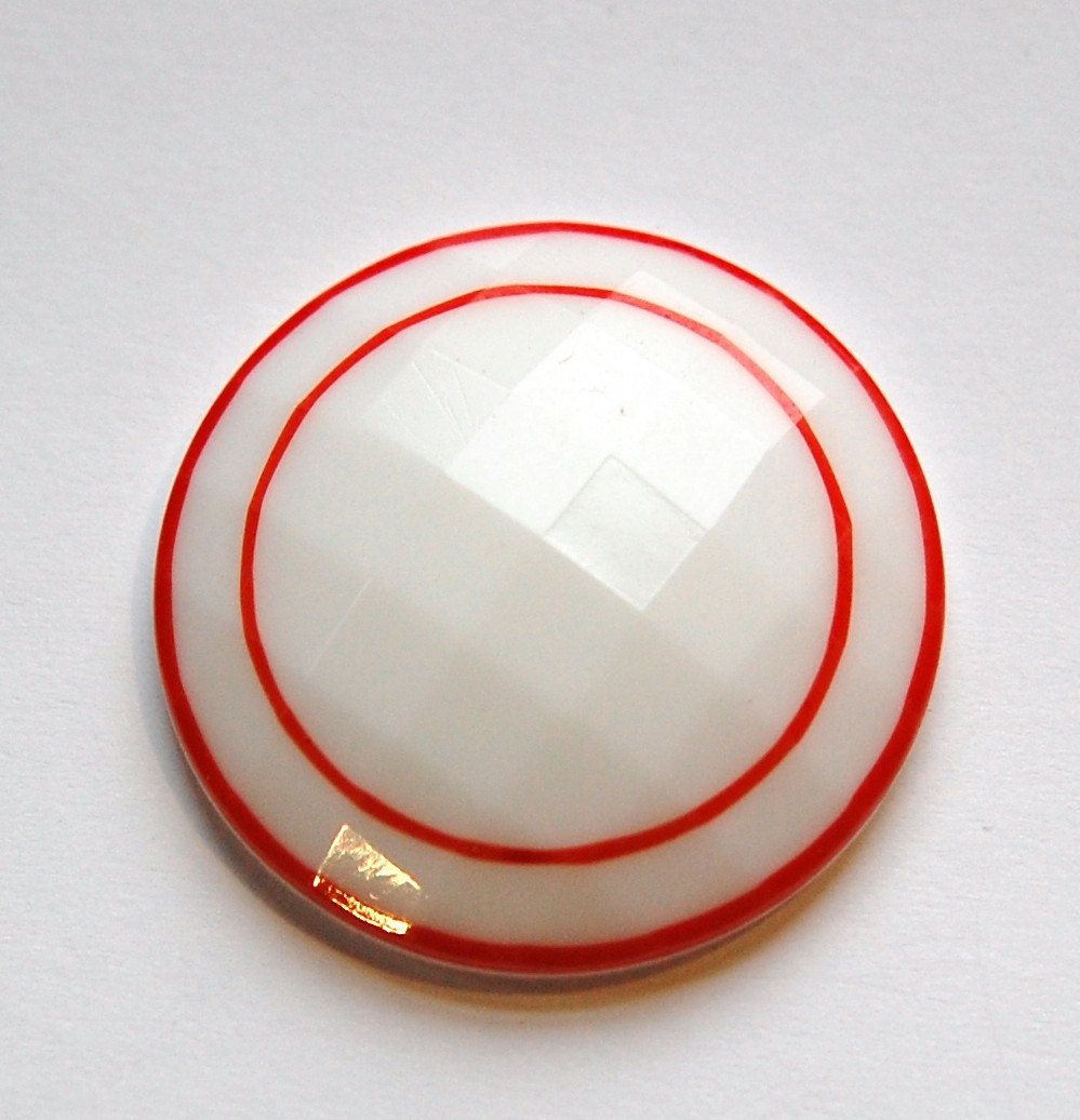 Vintage German White with Red Faceted Glass Cabochon cab723D