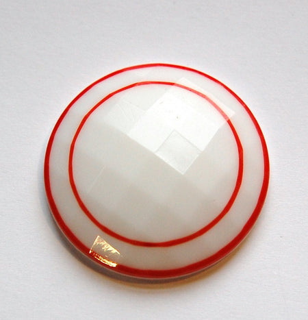 Vintage German White with Red Faceted Glass Cabochon cab723D