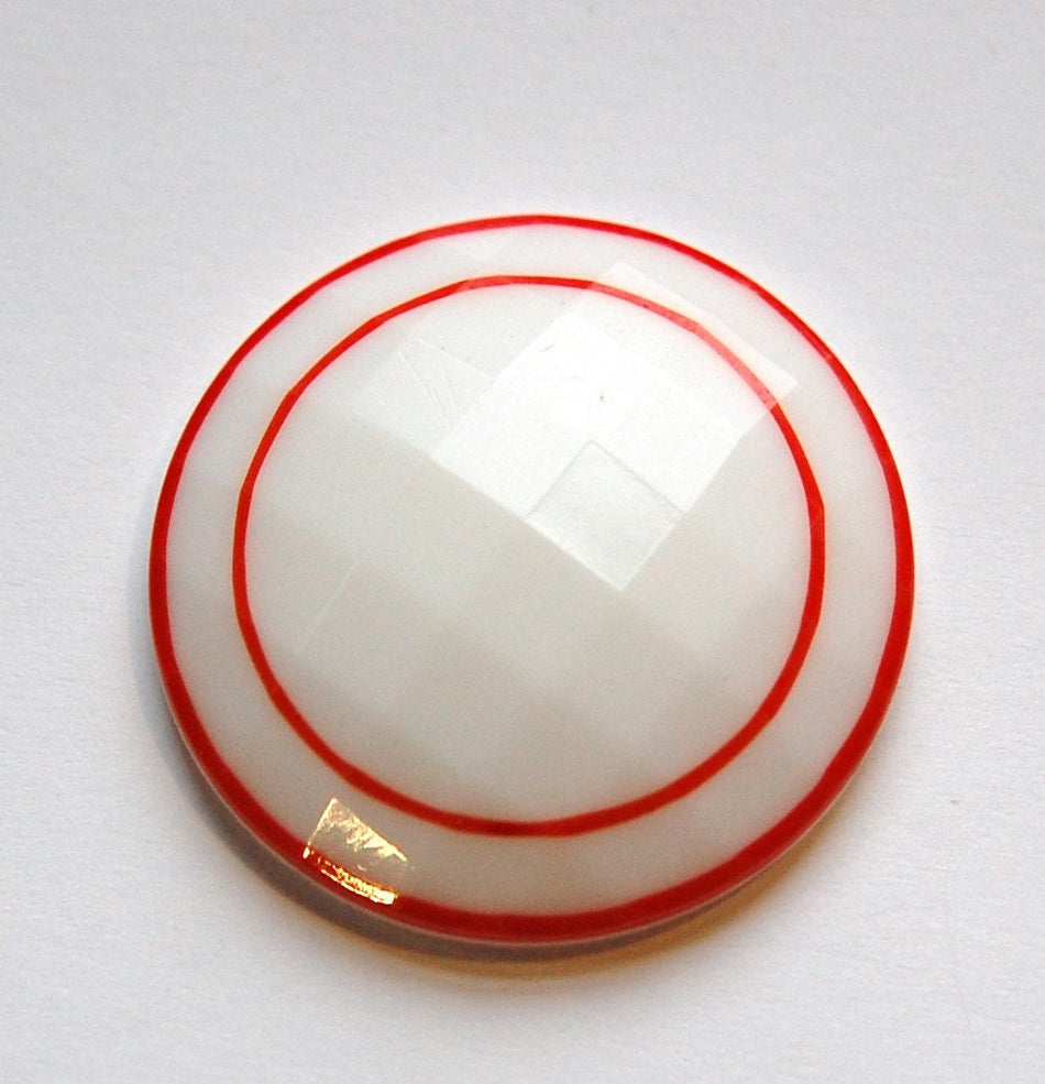 Vintage German White with Red Faceted Glass Cabochon cab723D